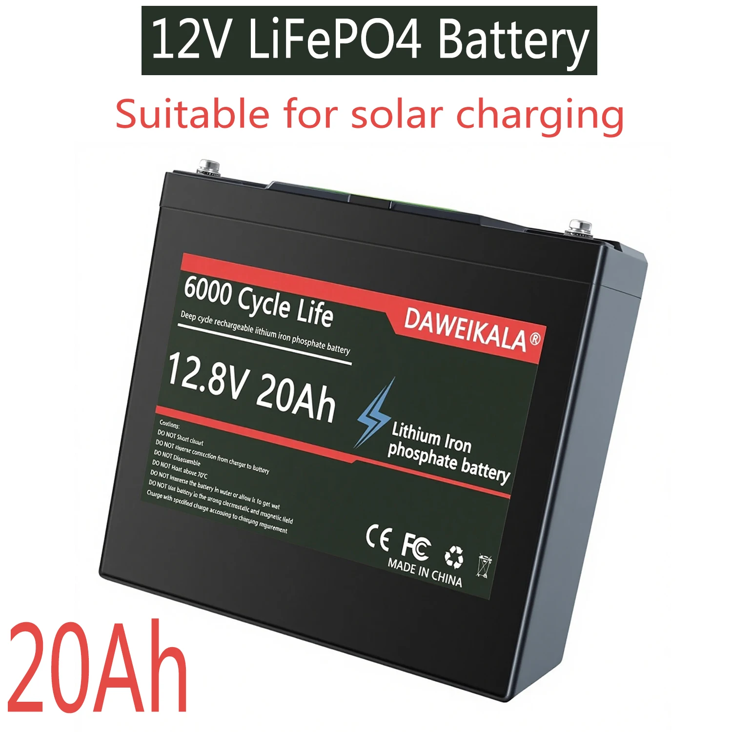 New 12V LiFePO4 Battery 6000+ DeepCycle Rechargeable Battery 20Ah With 30A BMS For Solar Wind Power E-motor E-bike
