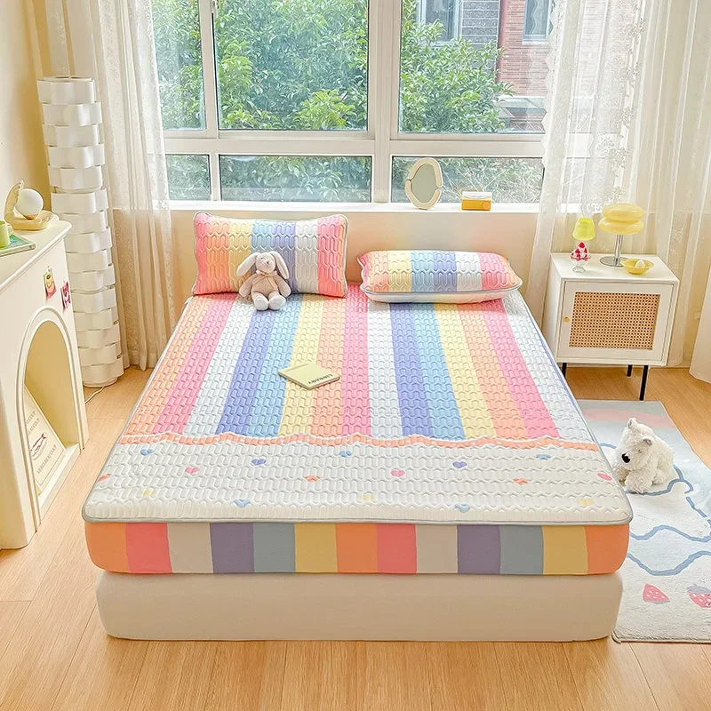 Latex mat mattress removable mat cool mattress three-piece set summer ice silk mattress skirt children's air conditioner