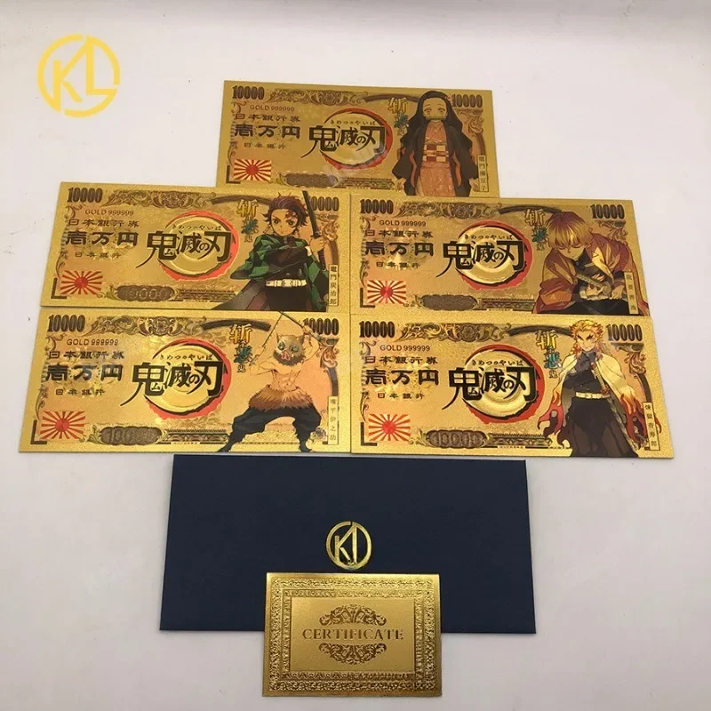 Demon Slayer Gold Foil Paper Currency Anime Action Figures Kamado Tanjirou Nezuko Hashibira Inosuke Q Figurals Kid Cartoon Gift