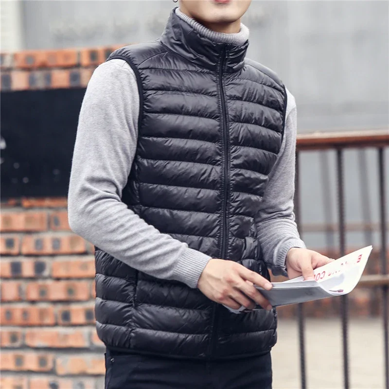 New Autumn Winter Men Ultra Light Duck Down Vest Jacket Men White Duck Down Vest Sleeveless Coat Portable Warm Puffer Waistcoat