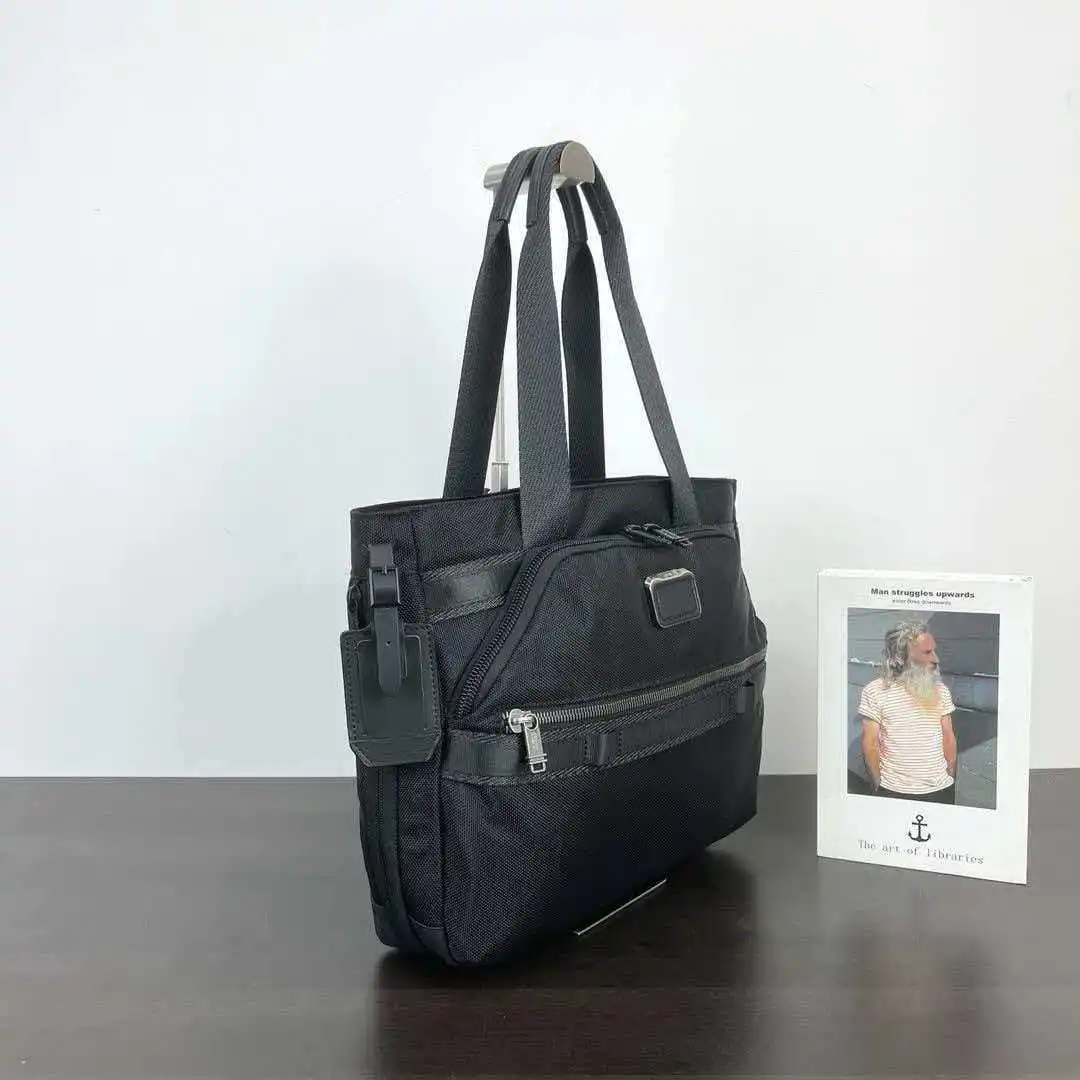 Men's Ballistic Nylon Tote Bag Large Capacity Business Handbag Wear-Resistant Water-Resistant Square Shape Zipper Closure