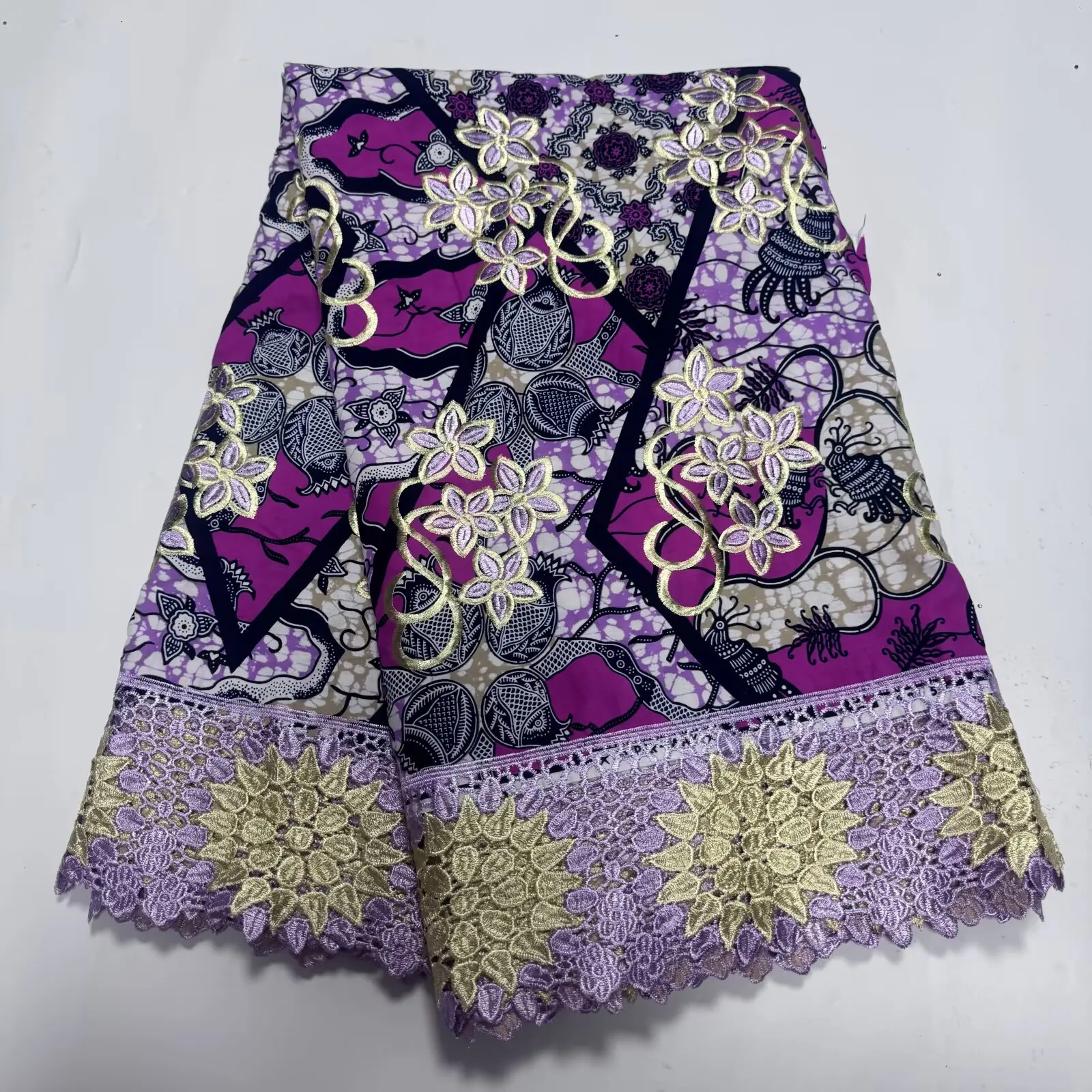 Wax Lace French Lace Guipure Wax Printed Fabric Embroidery African Wax Lace Cotton Ankara For Women Dress 6 Yards