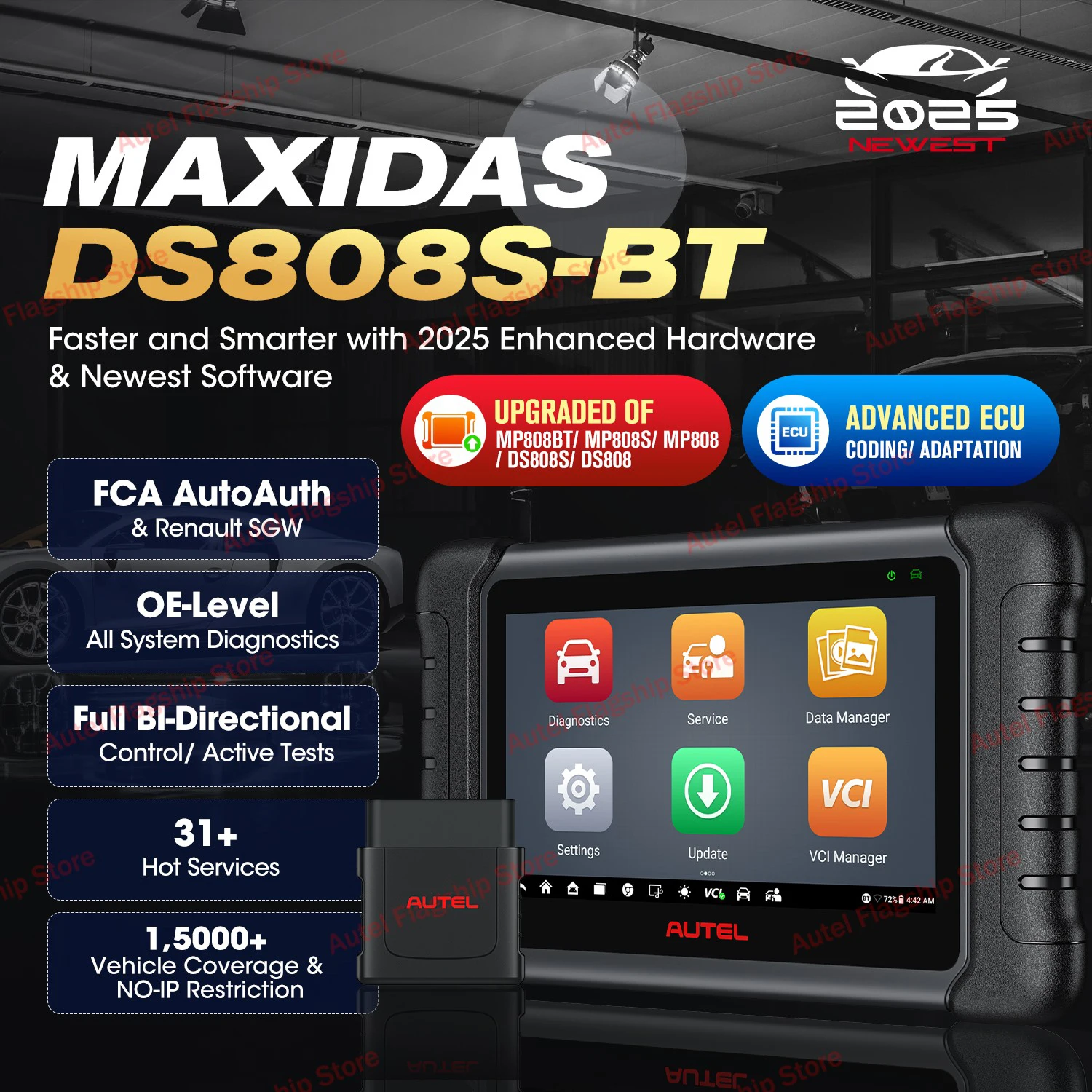 Autel MaxiDAS DS808S-BT Car Diagnostic Tool OBD2 Scanner ECU Coding VAG Guided Bi-directional Control Upgraded of DS808 DS808BT