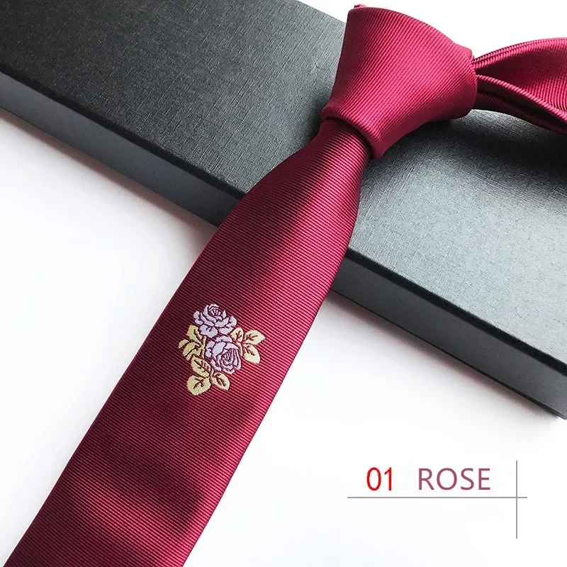 Personalized Skinny Tie White Yulan Embroidery Tie Narrow Necktie Formal Dress Accessory Birthday Present Graduation Cravat