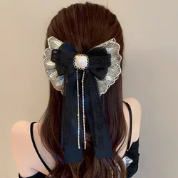 Korean Tassel Crystal Hair Clips for Women Fabric Bow Hairpins Spring Clip Elegant Barrette Headwear Hair Accessoriesi-Remiel