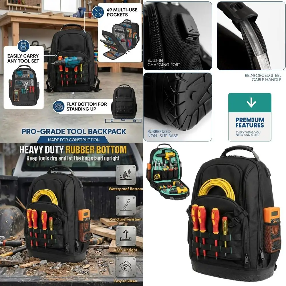 

Водонепроницаемый рюкзак механика с множеством карманов, мягкими лямками и эргономичной поддержкой для инструментов