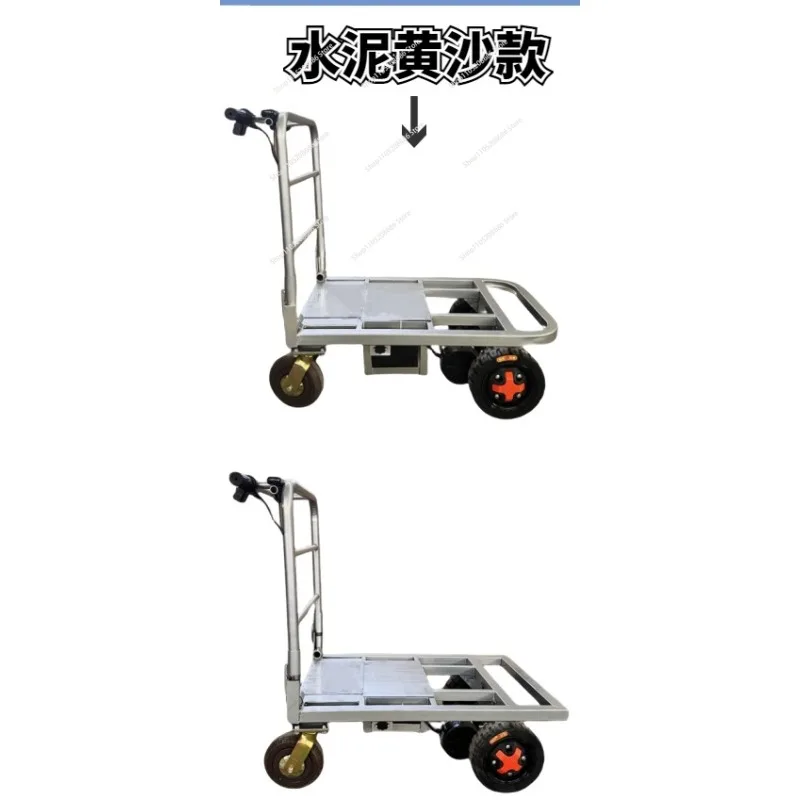 electric trolley flatbed truck pulling tile truck construction site into the elevator foldable trolley