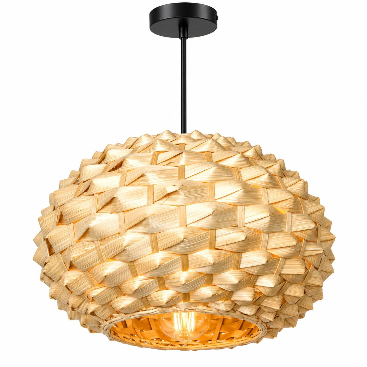 JOYINLED 30cm Handwoven Bamboo Rattan Pendant Light, 3D Textured Boho Hanging Ceiling Lamp E26/E27 for Dining Room Bedroom Cafe