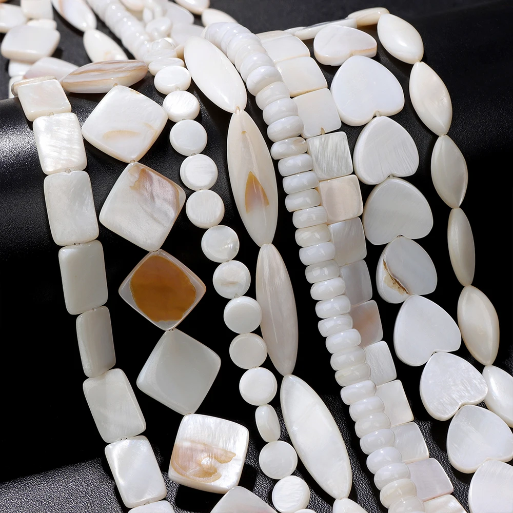 Natural Mother of Pearl Shell Beads Polished White Shell Loose Beads for Women Jewelry Making DIY Bracelet Necklace Earrings