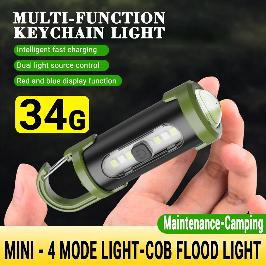Outdoor Mini LED Flashlight Portable Keychain Pocket Torch USB Rechargeable 800mAh Flashlight for Long Standby Life Waterproof