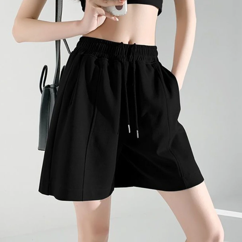 Shorts Women Sporty American Retro Causal Summer Korean Style Loose Fashion Ulzzang Simple All-match College Classic Drawstring