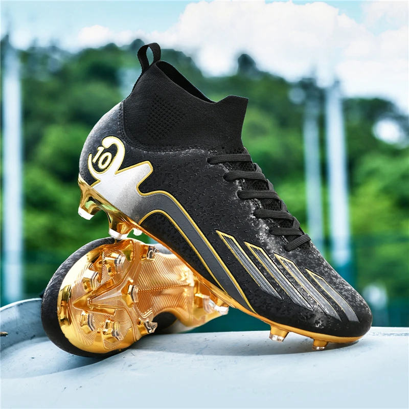 Football shoes electroplated gold-soled AG spikes for male, female, adult and middle school students competition training shoes.