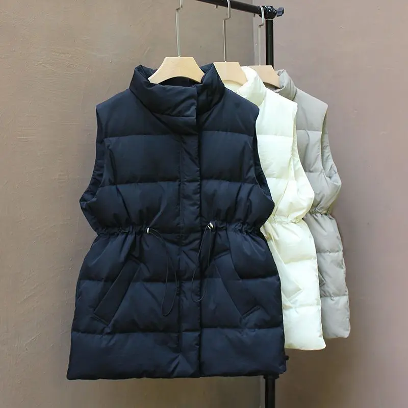 2024 Autumn/Winter New Women's Down Vest Loose Commuting Leisure Windproof Stand Up Neck White Duck Down Vest