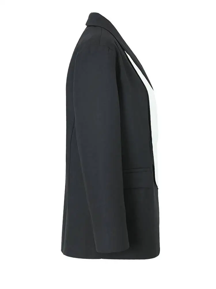 Black Color-block Women Big Size Blazer New Lapel Long Sleeve Loose Fit Jacket Fashion  Spring Autumn 2026 ONQN