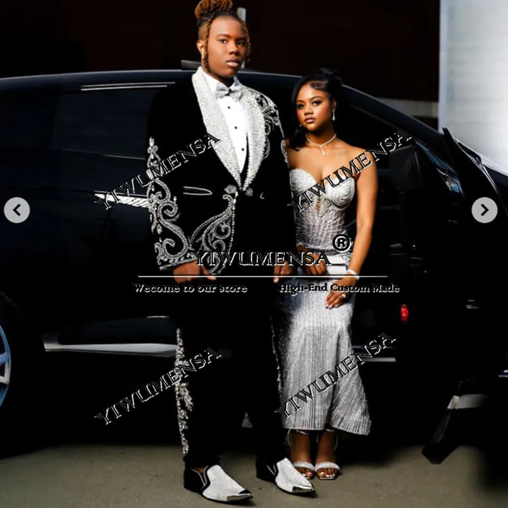 

Exclusive Wedding Suits For Men Sparkly Sequins Beads Stones Prom Blazers Customized 3 Pieces Man Banquet Party Groom Tuxedos