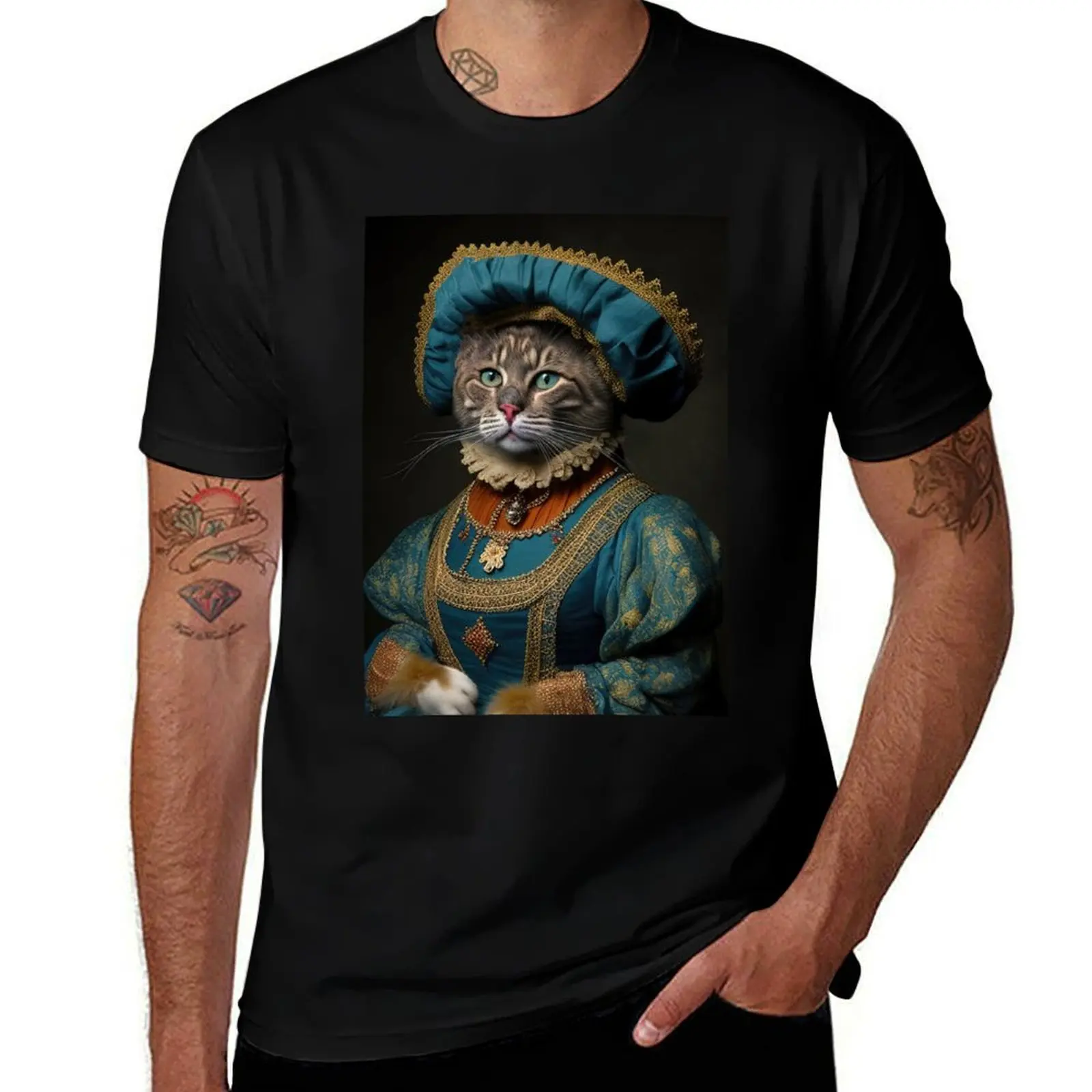 

Anthropomorphic cat wearing clothing from the middle ages T-Shirt graphic t shirts for man man t shirt designer