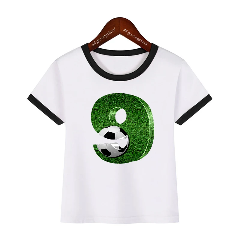 

New Hot Kids Clothes T Shirt Funny Football 1-9 Birthday Number Print Name Kids Birthday Gift Tshirts Fashion Boys Tshirt Tops