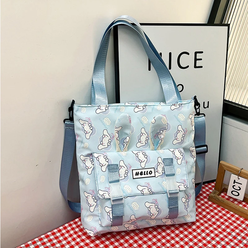 MINISO Sanrio Crossbody Bag Cartoon Cute Printed Shoulder Bag Kuromi Handbag Large Capacity Tote Bag