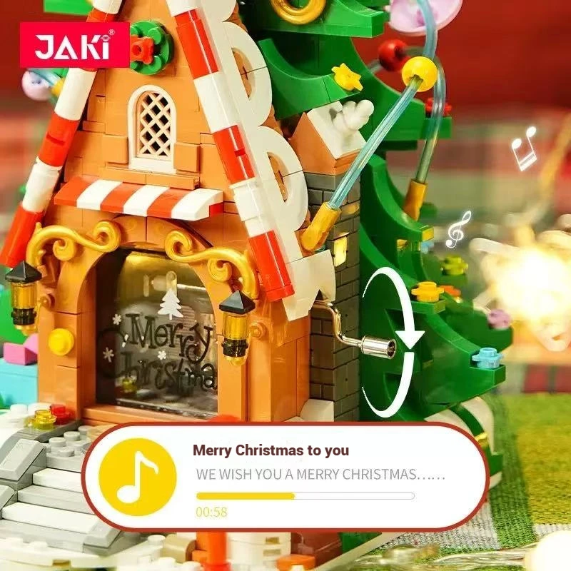 JAKI 크리스마스 블록 트리 모델 조립 장난감, 휴일 장식, 뮤직 박스 장난감 장식품, 어린이 크리스마스 선물
