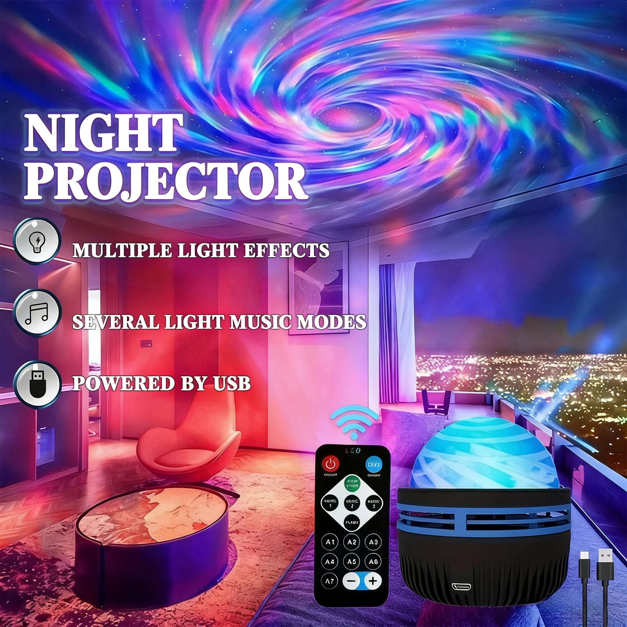 أورورا بورياليس السماء المرصعة بالنجوم العارض LED غالاكسي مصباح عيد الميلاد ضوء الليل مع جهاز التحكم عن بعد 7 أوضاع التخييم حفل زفاف زينة