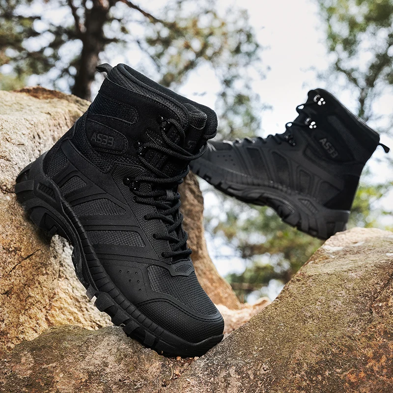 Leather Hiking Boots Mens Winter Outdoor Warm Fur Non Slip Fashion Hike Ankle Boot Black Hunting Boots Rubber Large Size 47