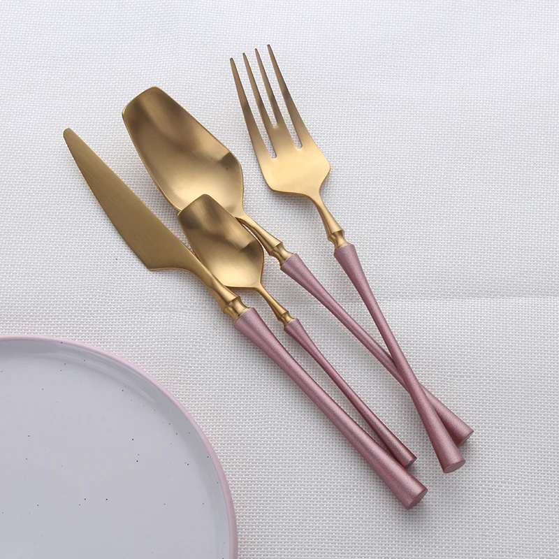 Matte Pink Gold Cutlery Sets 18/10 Stainless Steel Kitchen Dinnerware Set Spoon Fork Knife Flatware Tableware Sets