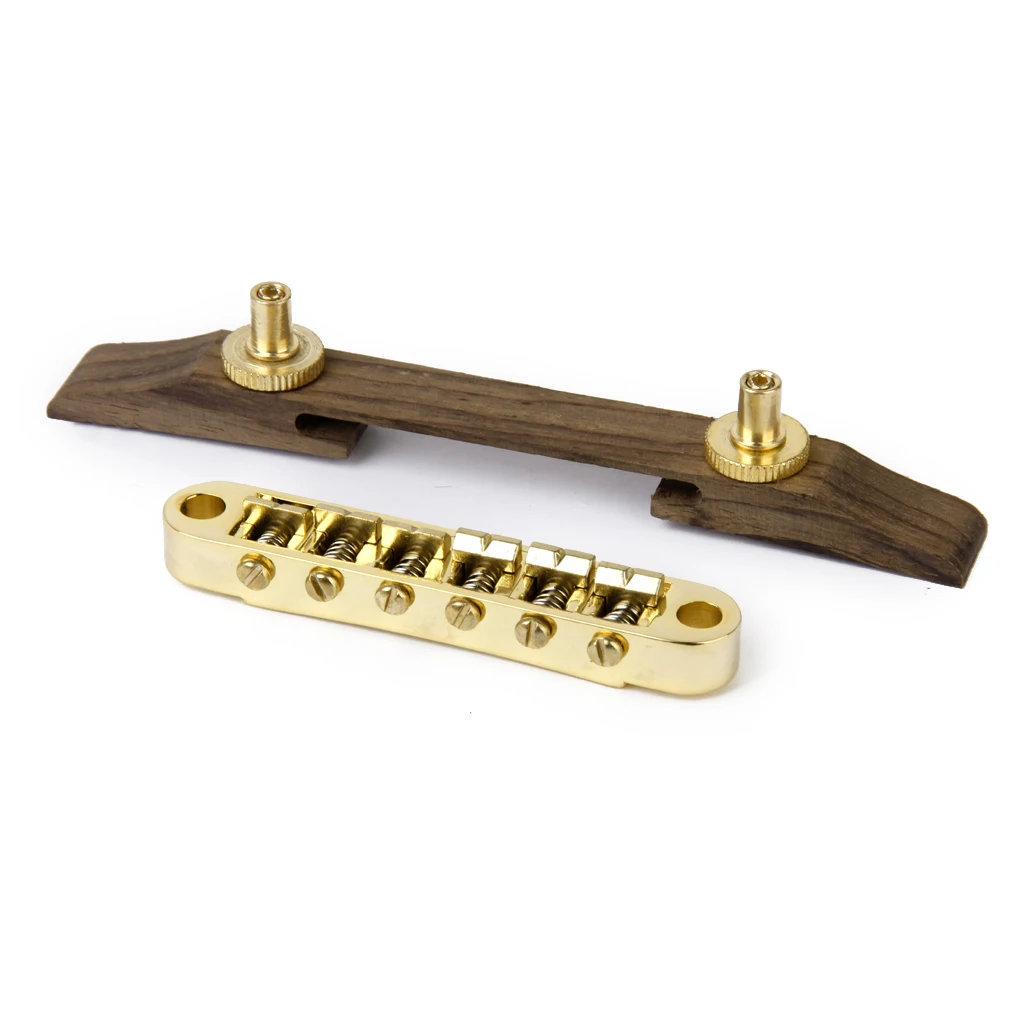 

Jazz Guitar Bridge Saddles Rosewood Gold Hardware Adjustable Bridge for Electric Guitar Sound Improvement