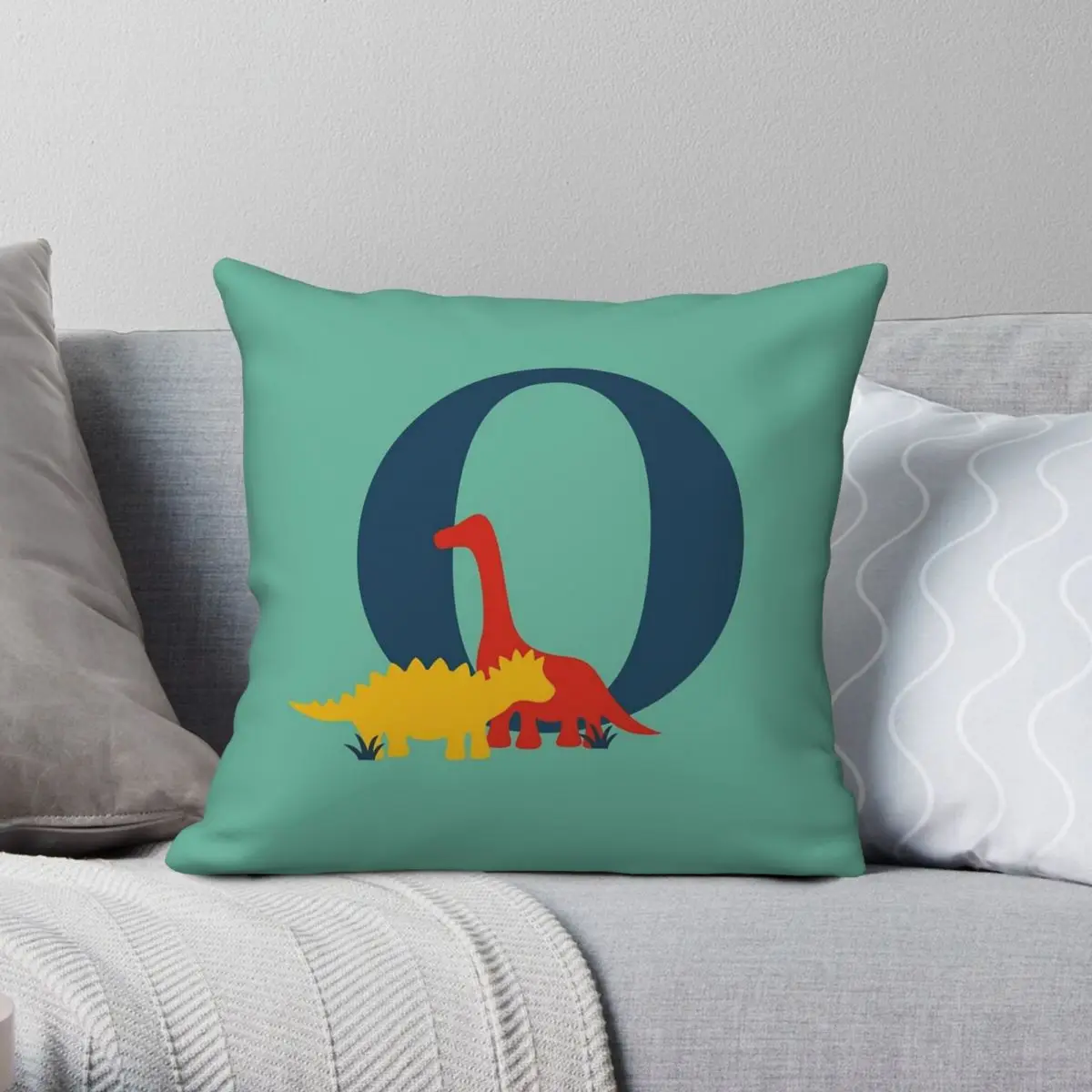 Dinosaurs O Name Initial Monogram Square Pillowcase Polyester Linen Velvet Pattern Zip Throw Pillow Case Sofa Cushion Cover 18