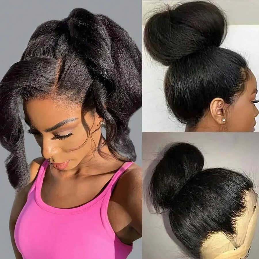 40 Inch Kinky Straight Human Hair Wigs Pre Plucked Hairline with Baby Hair 250% Density 13x4 Lace Front Wigs for Women image 5
