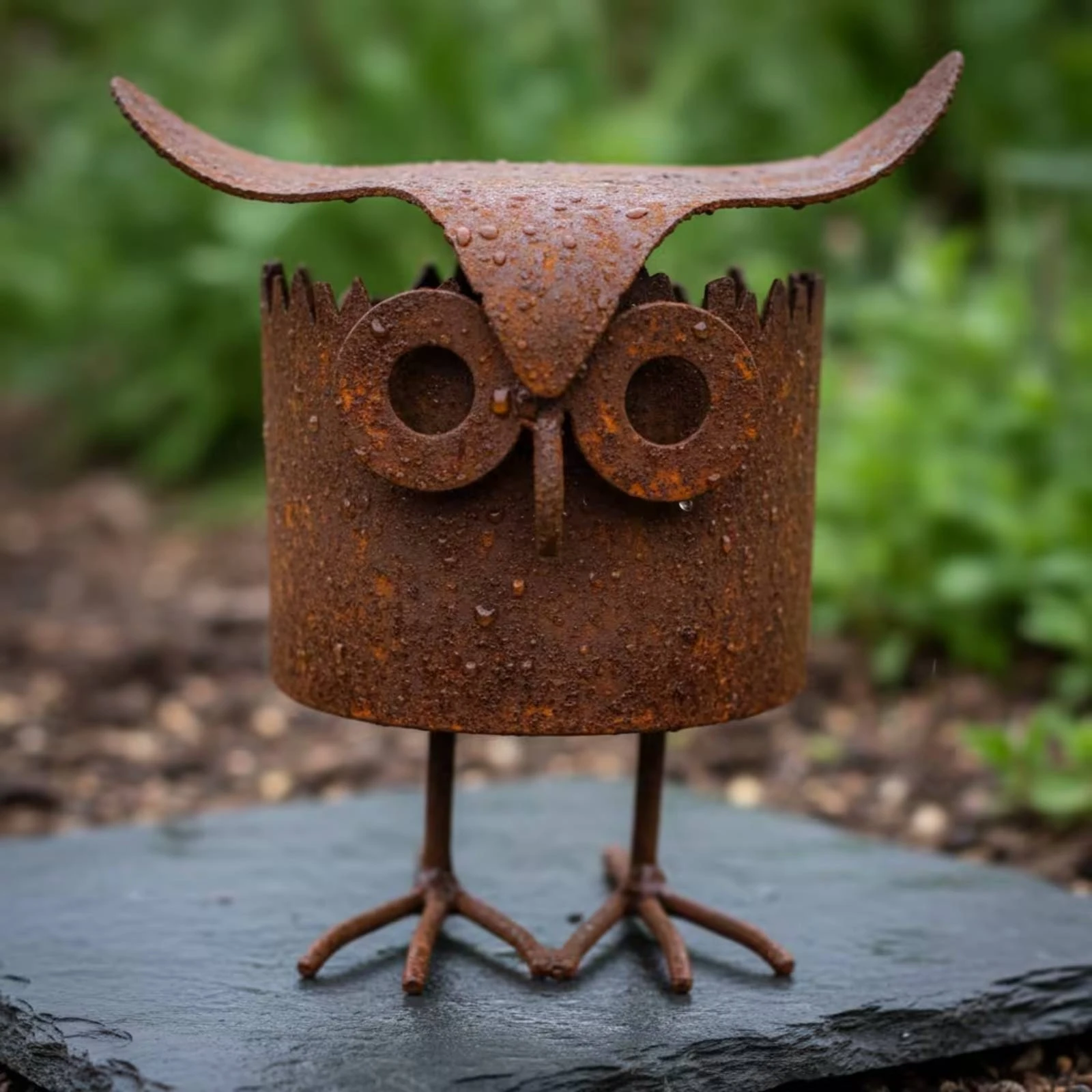 Owl Planter Rustic Iron Planter with Legs Owl Garden Statue Weathered Plant Pot with Drainage Hole Decorative for Patio