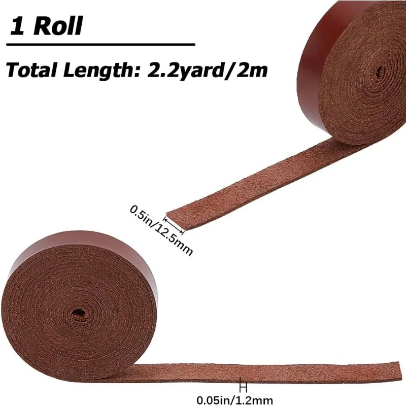 1 Roll 0.5 Inch Wide Flat Leather Cord 200cm Leather Strips 1.2mm Thick Glossy Full Grain Genuine Leather Strap Threads Strings