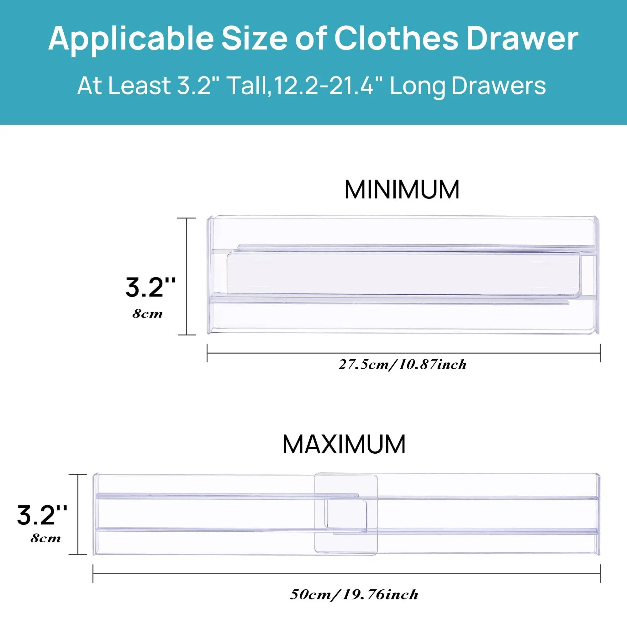 Drawer Dividers Organizers 8 Pack, Adjustable Kitchen Drawer Storage, Clear Plastic Drawers Separators for Clothing