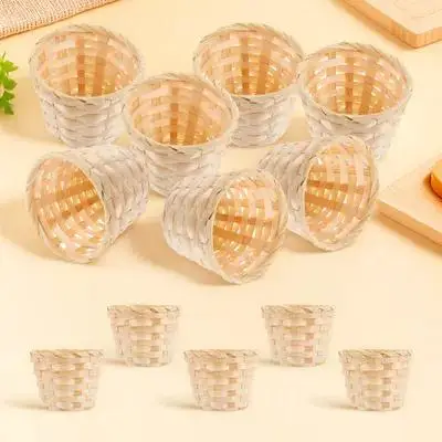 

12pcs Desktop Storage Basket Woven Home Organizer For Snacks Dried Flowers Small Items Wooden Basket Decorative Household