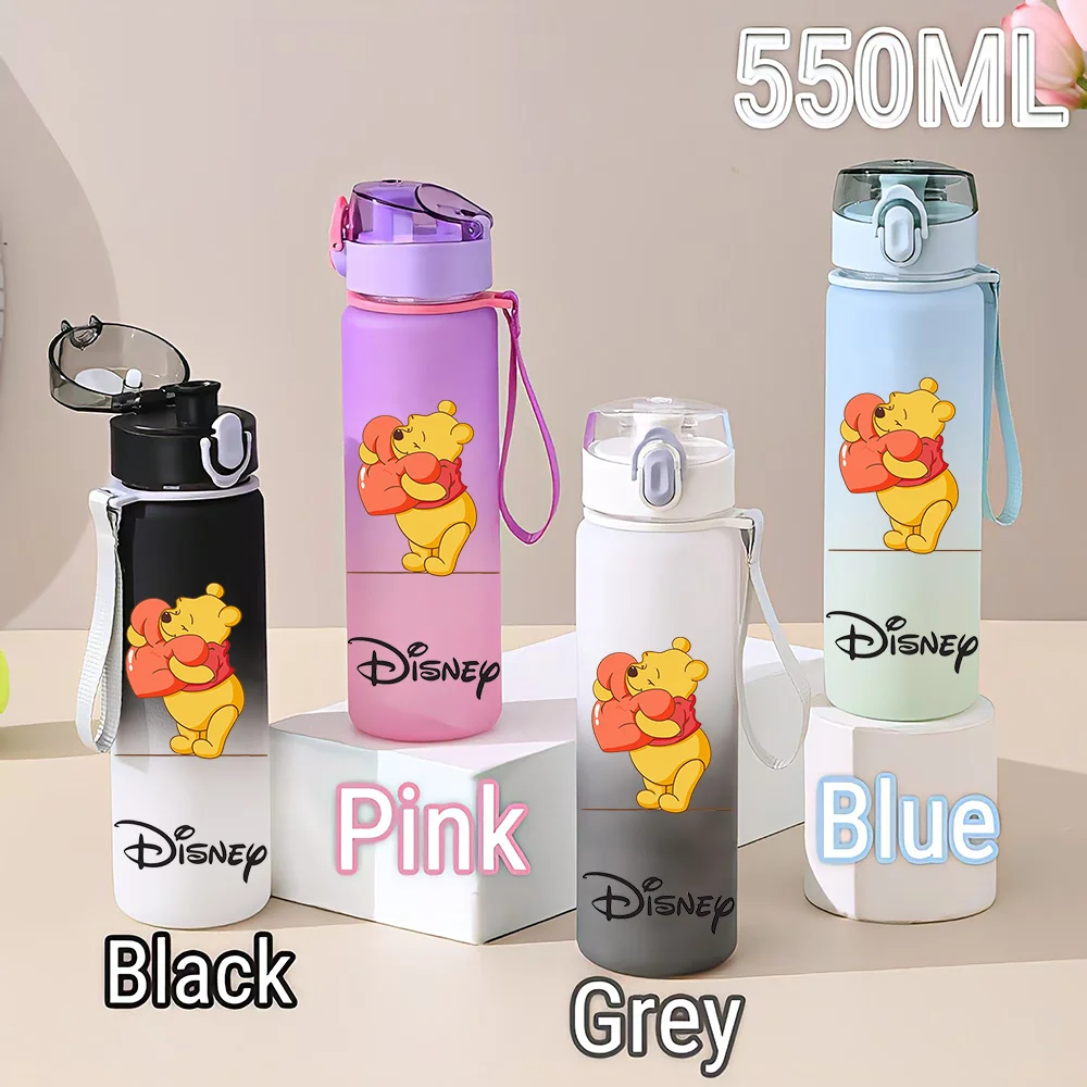 Disney Pooh Bear 550ML Gradient Water Bottle Large Capacity Outdoor Portable Student Adult Bottle Tigger Piglet Edward Pooh Gift