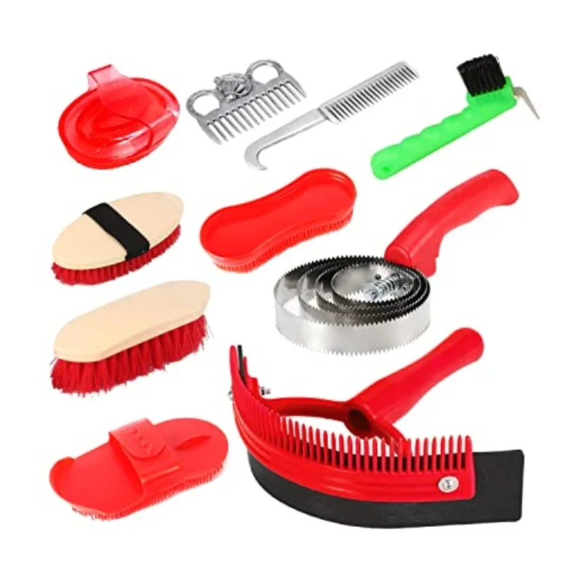 New Horse Grooming Tool Set Cleaning Kit Comb Pet Cleaning Brush Stainless Steel Curry Groomer Tail Comb Kit Scrubber