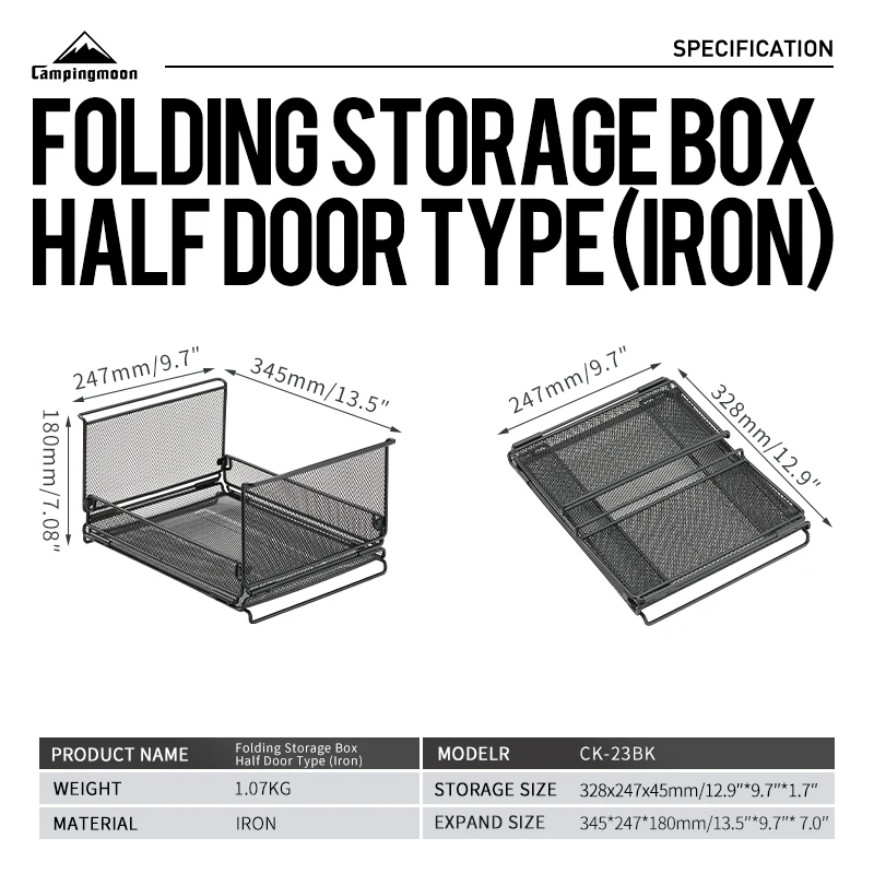 

CAMPINGMOON CK-23BK Camping Foldable Stachable Hiking Picnic Outdoor Foldable Storage Food Rack Container Wire Mesh Basket