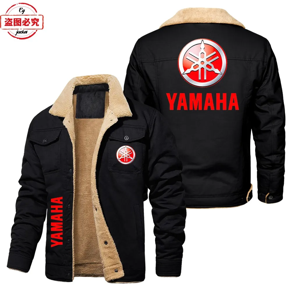 EU Size Yamaha Motorcycle Logo Print, Wool Autumn And Winter Warm Stand Up Collar Jacket Motorcycle Riding Clothes Work Clothes