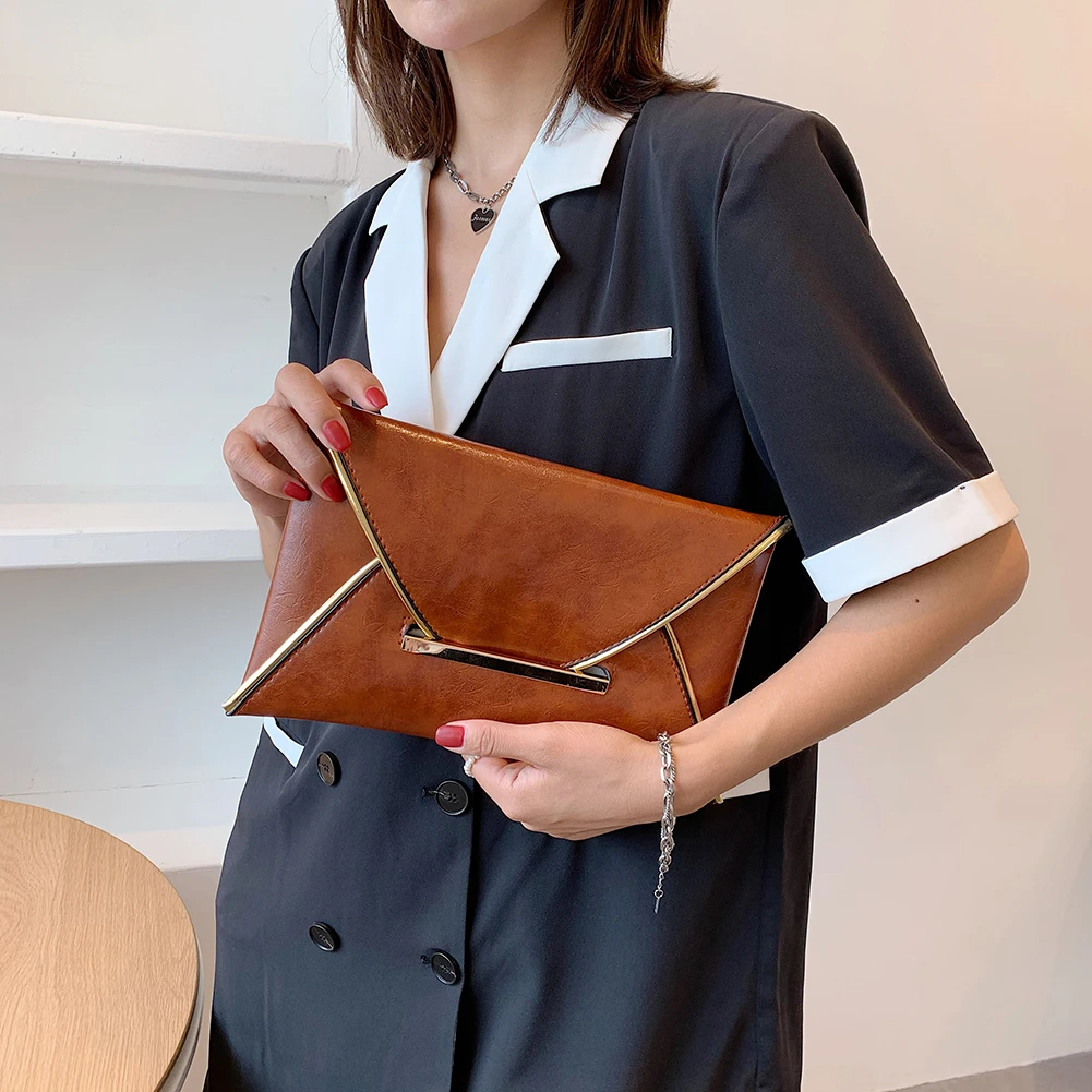 Solid Color Banquet Bag PU Leather Envelope Bags Ladies Business Square Purse Commuter Vintage Clutch Bag Women Party Dinner Bag