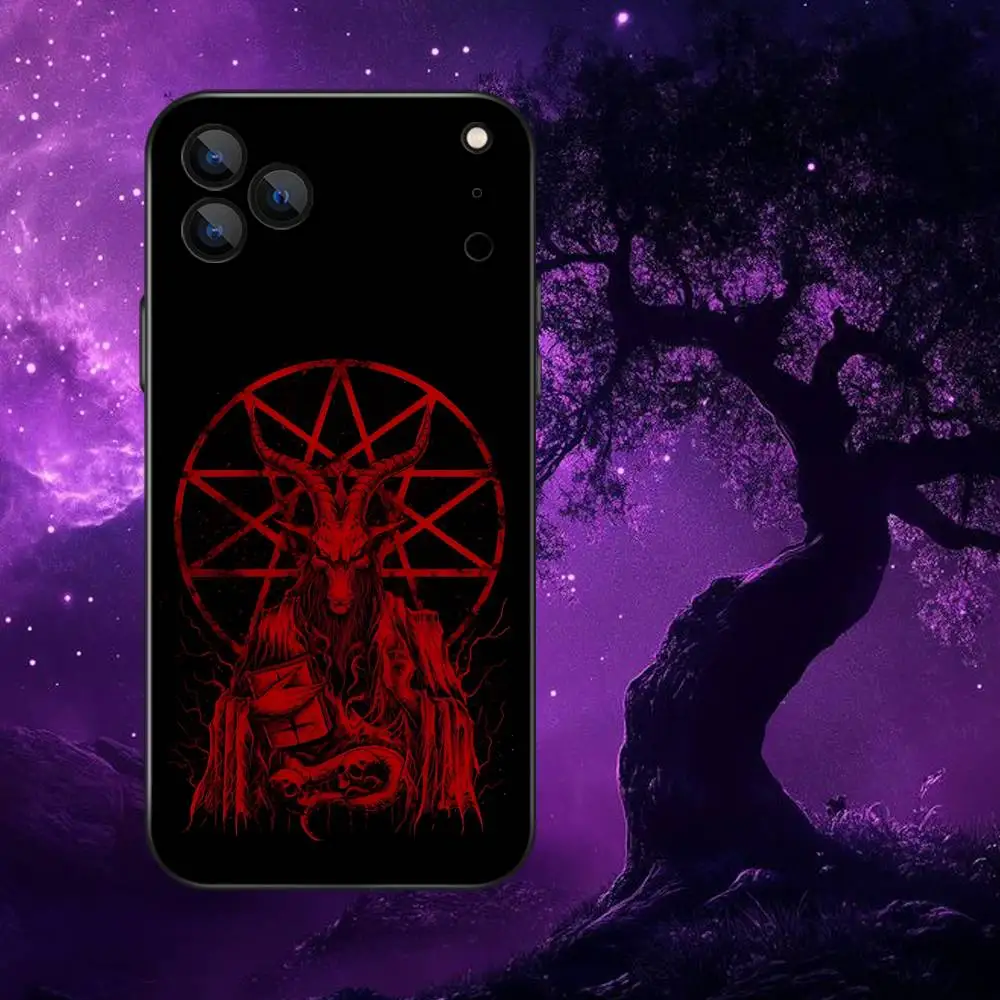 Custodia per telefono satanica demoniaca Pentagram 666 per iPhone 17,16,15,14,13,12,Pro,Max,Plus,E,SE4,Air,Mini scatola morbida nera