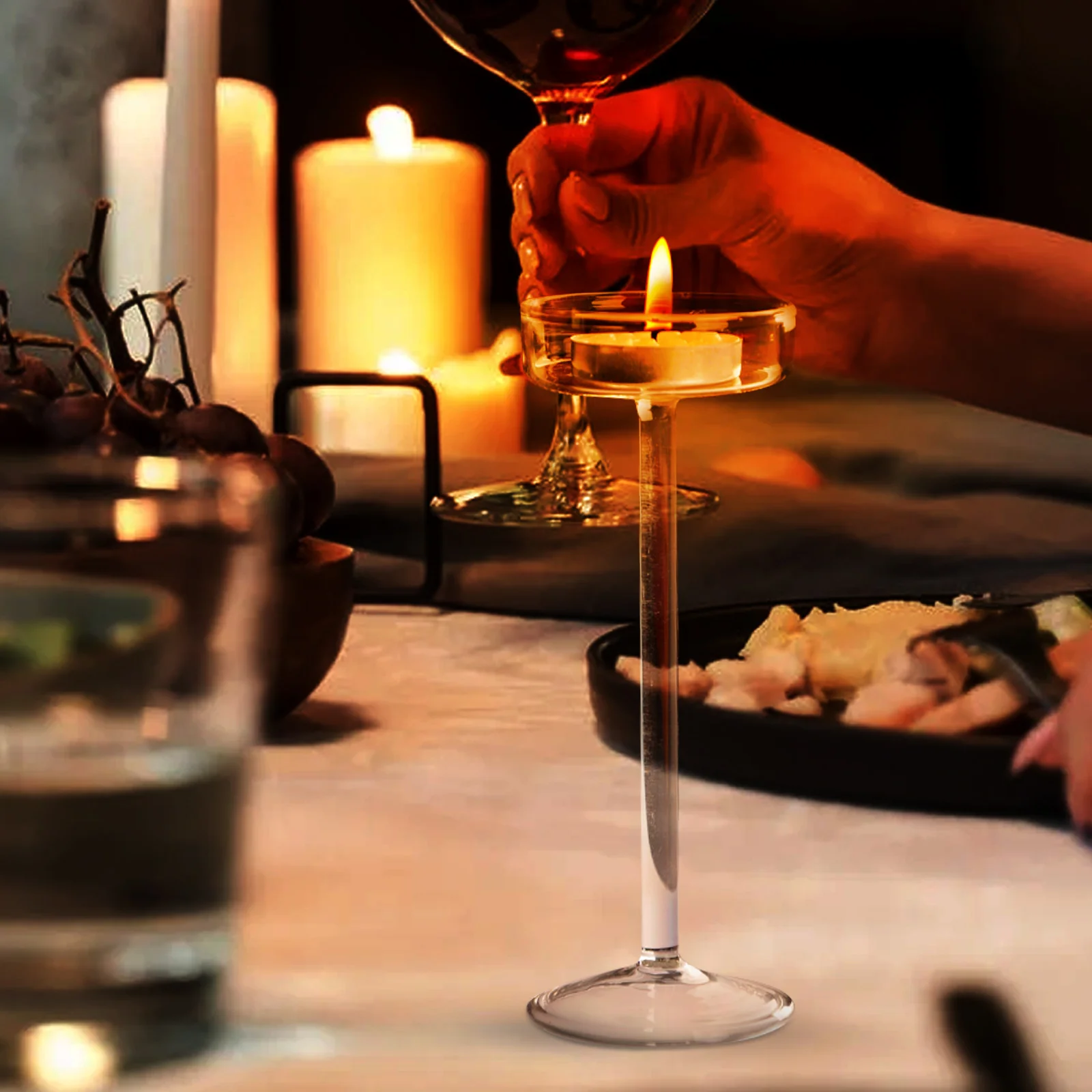 

Creative Tall Glass Holder Goblet Shape Standing Stick Decorative Home Decoration Long Stem Design