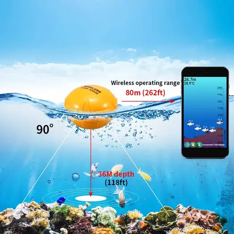 2023HOT Rechargeable wireless portable fishing sonar, fishing sounder with echo sounder, water depth 45 meters