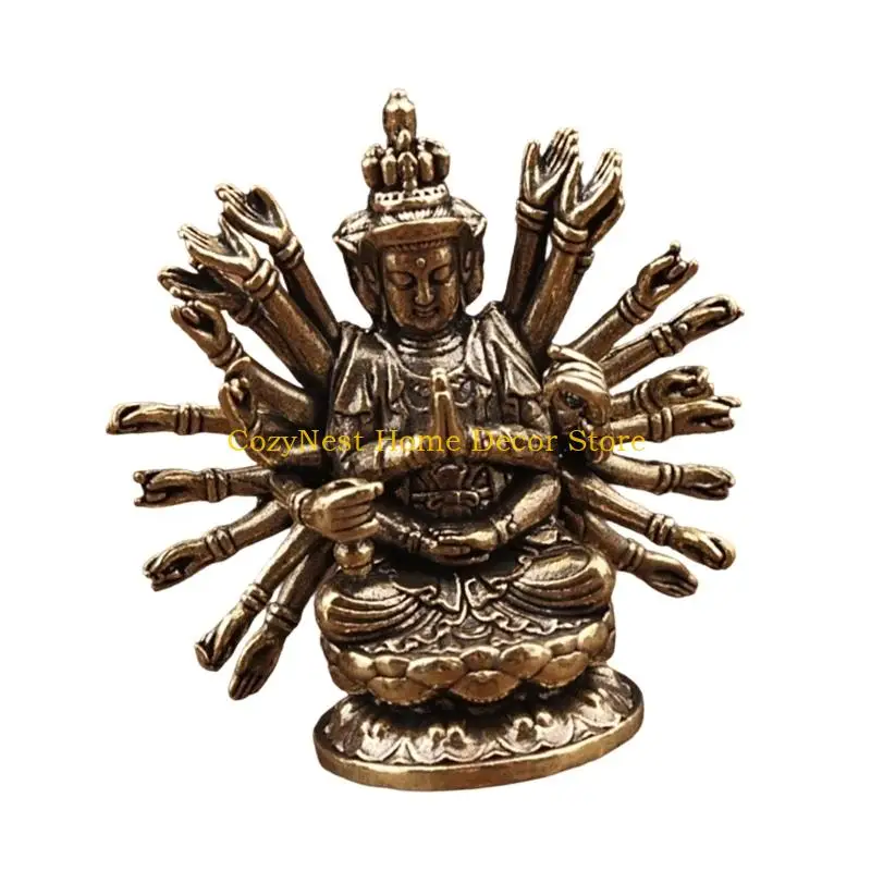 92MF Antique Brasses Thousand Hand Guanyin Statue Sacred Home Altar Decoration Piece