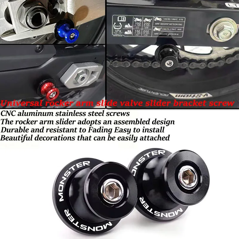 For Monster 600 620 696 796 797 821 937 950 S20R Swingarm Spools Slider Stand Screws Bolts CNC 6MM Motorcycle Accessories