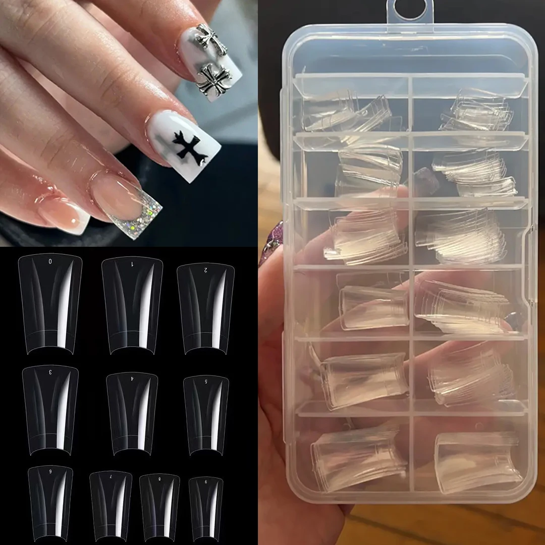 

100pcs/box Clear Duckbill Fake Nail Tips Half Cover Durable Nail Extension Salon Design Square Glossy French False Nail Gel Tips