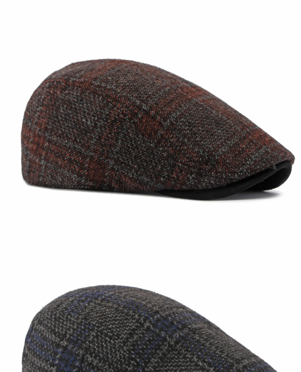 HT5159 Baskenmützen Warme Künstler-Malermütze aus Wolle für Damen und Herren, mit Fleece gefütterte Ivy-Flachmützen, 2026 Neue Herbst-Winter Karierte Baskenmütze – Detail 9