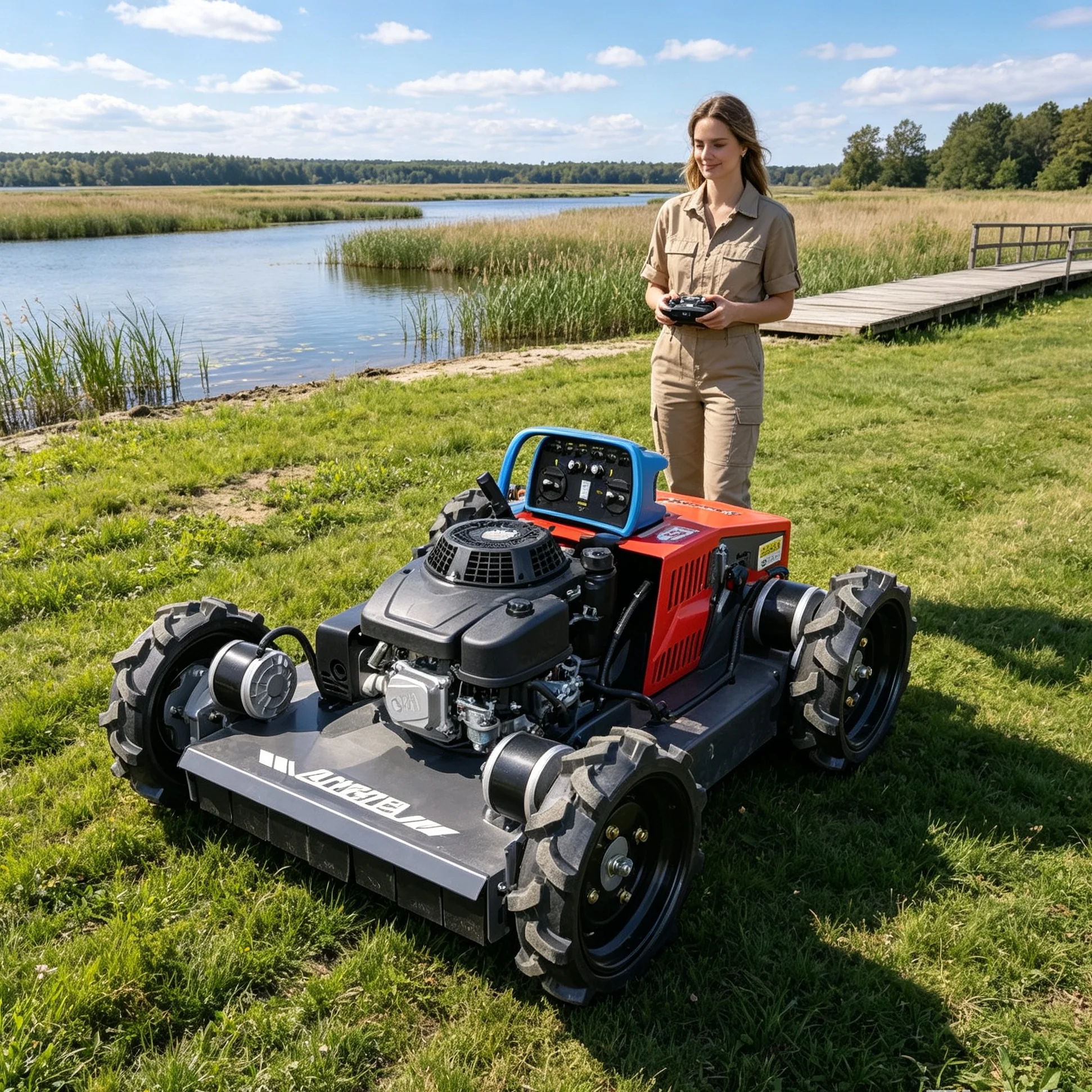 Customized Low Vibration Smooth Cut Lawn Mower For Park Edge Trimming 500W Series Convenient Remote Control Operation