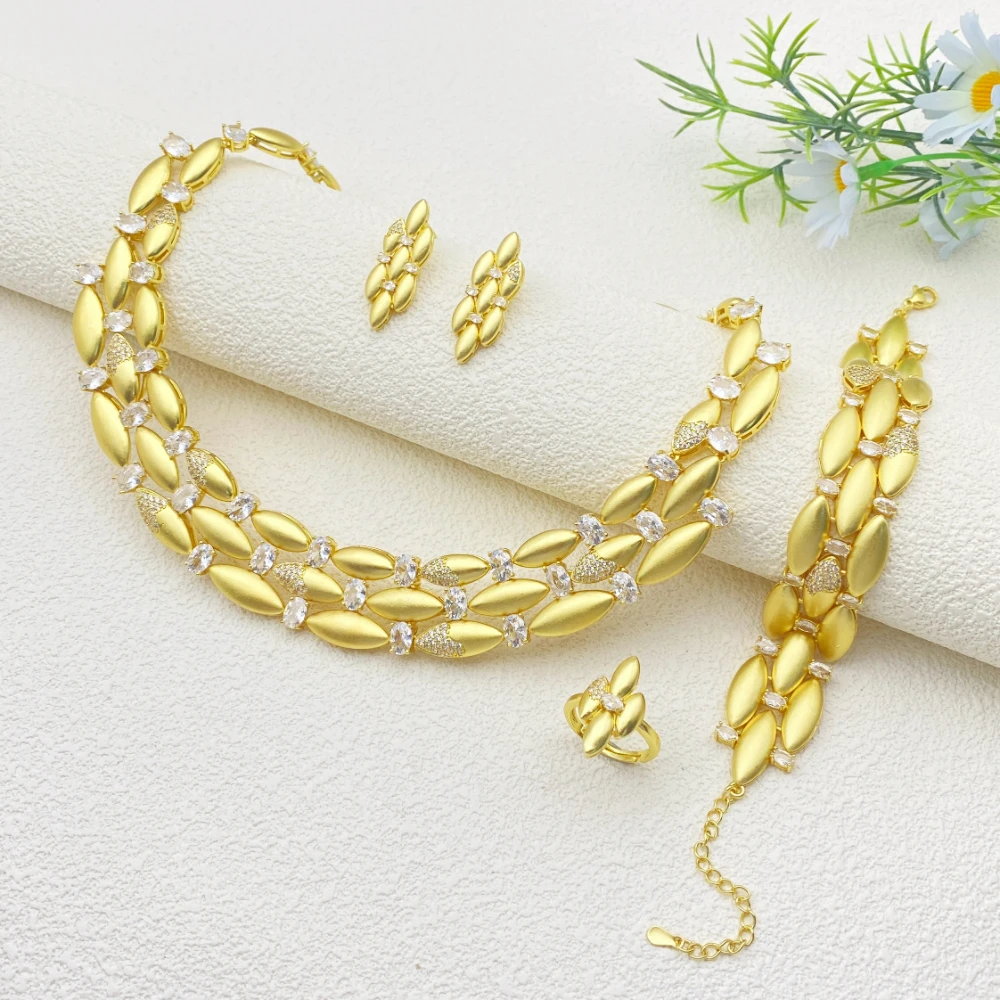 

Falair Gold-Plated Copper Zirconia Jewelry Set for Women Bridal Party Evening Wear Wedding Gift Saudi Arabia Craft