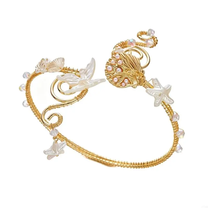 Gold Tone Open Cuff Arm Bracelet Jewellery for Women, Vacation Ready