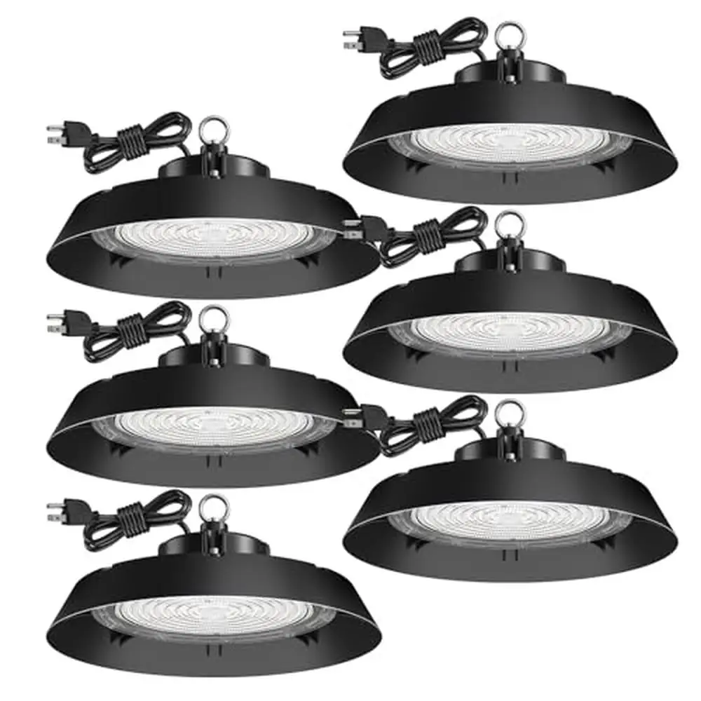 250W 6 Pack UFO LED High Bay Light 35,000lm Gym Industrial Warehouse Factory Waterproof & Dustproof IP65 US Hook 5' Cable