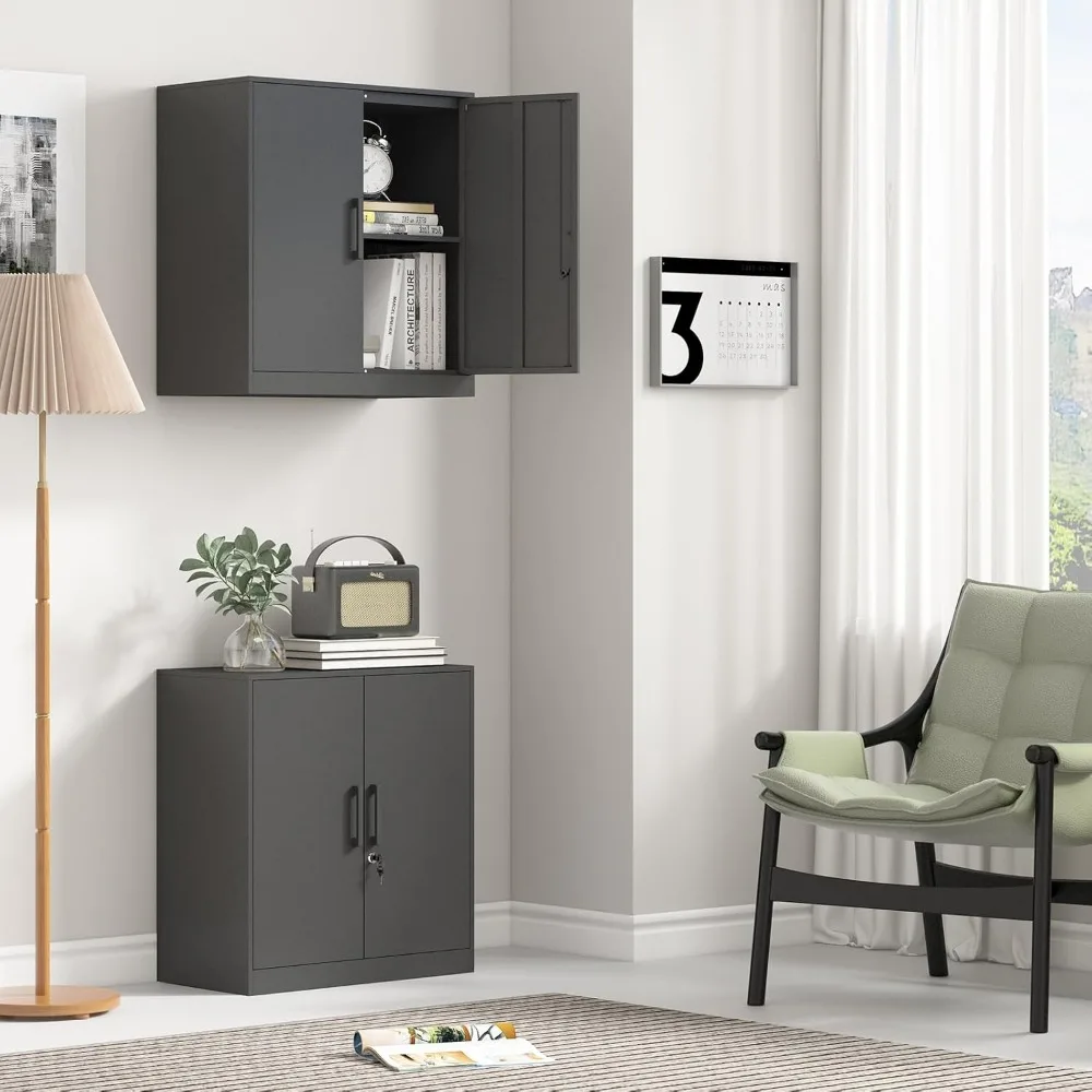 خزانة تخزين آمنة ذات بابين مثبتة على الحائط مع مقبض لاستخدام المرآب